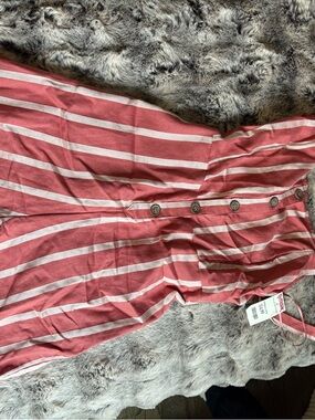 Coral and White Striped Button-Front romper